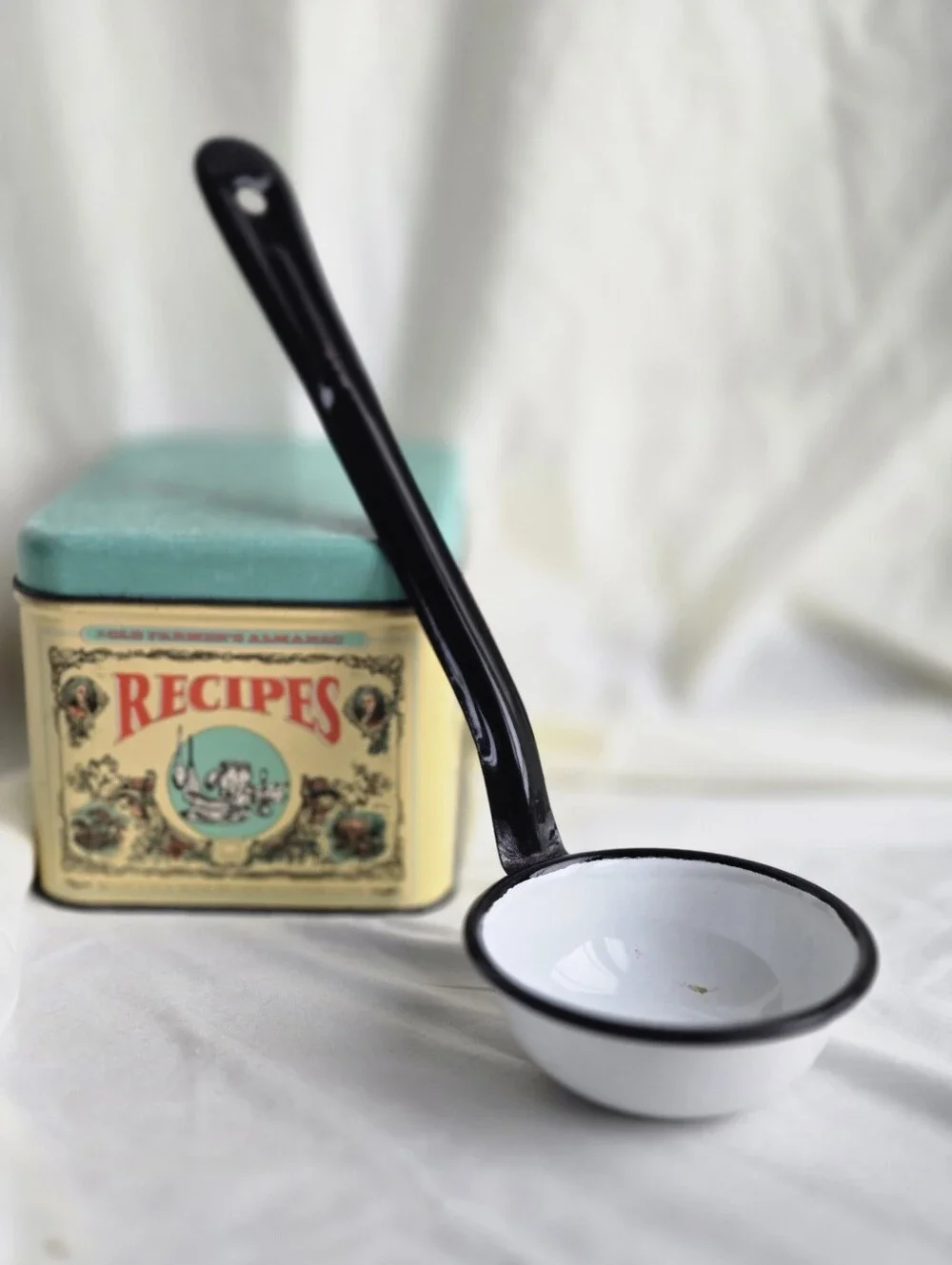 Black and White Enamel Ladle / Vintage Kitchen